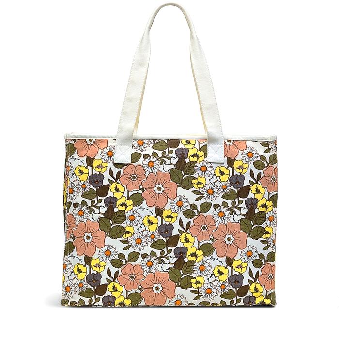  London 60s Floral, Large Open Top Tote Bag