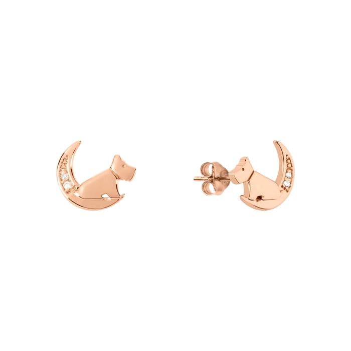  London Hatton Gardens, Dog In Moon Earrings With Diamonds