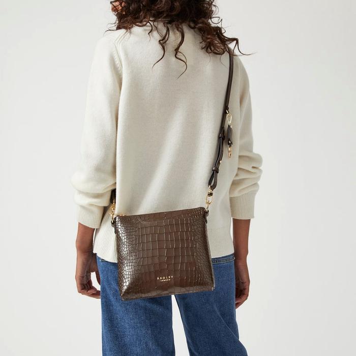  London Pockets 2.0 - Faux Croc, Small Ziptop Crossbody